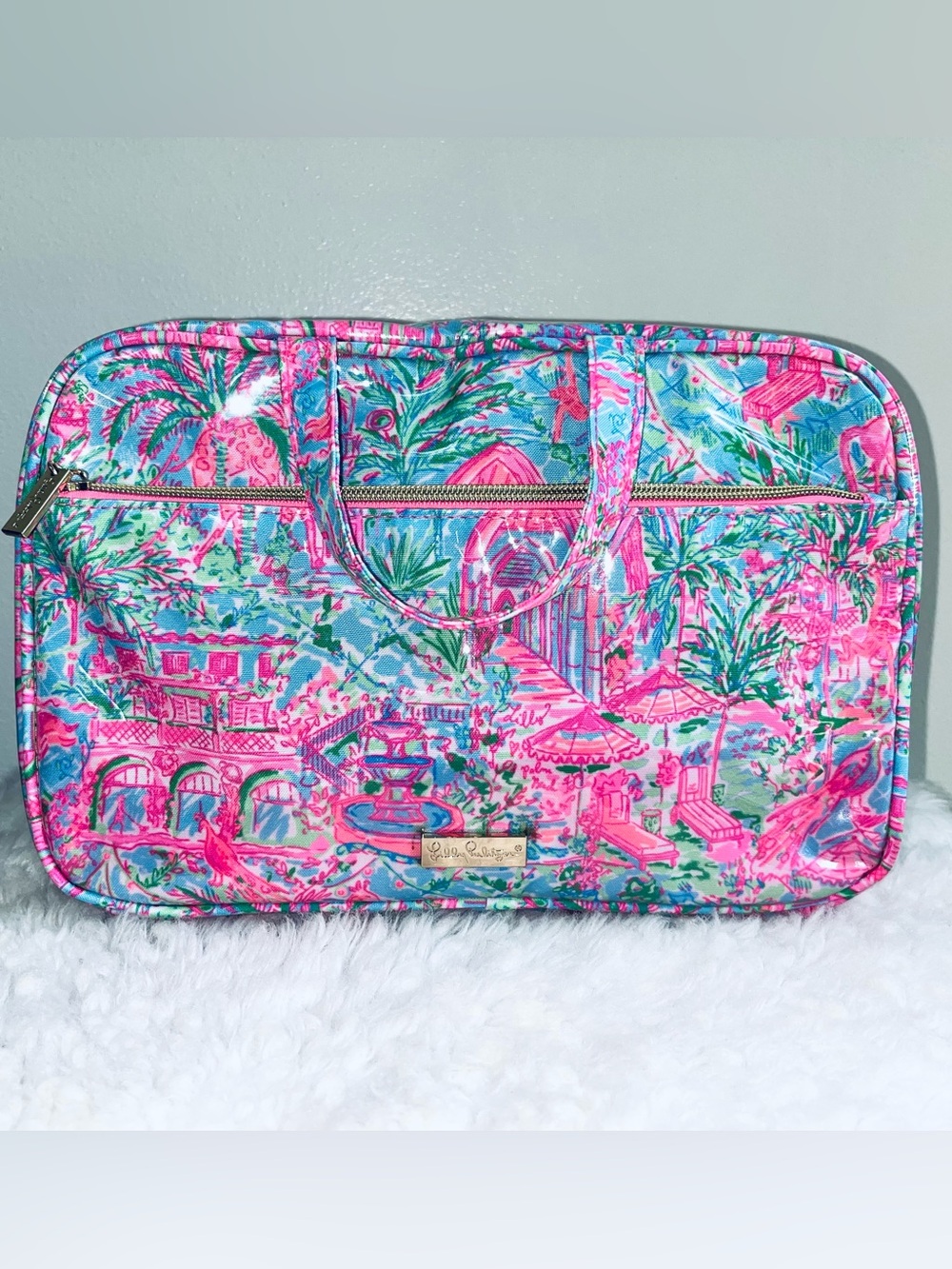Lilly Pulitzer Bali Blue GWP Makeup Case Bag Spotted On Worth Travel EUC Blue/Pk